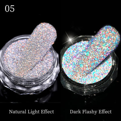 Aichashi Nail Glitter Powder Shiny Aurora Laser Metallic Rubbing Dust Chrome Powder Gold Silver Pigment DIY Decoration Nails Accessories