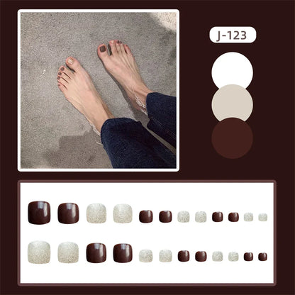 24pcs Artificial Acrylic Nail Art Toe Nails Solid Glossy Colorful Square Head ToeNail Full Coverage Removable Press On Toe nails