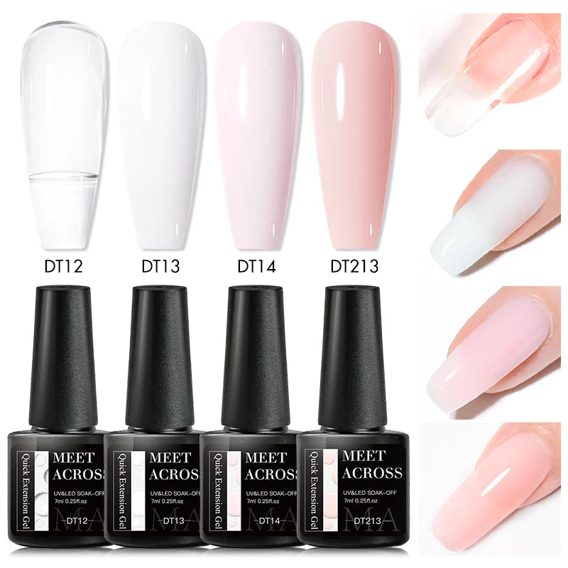 4Pcs/Set 7ml Quick Extension Gel Nail Polish Semi Permanent Nude White Pink Finger Extension Nail Art Varinish