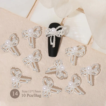 Aichashi 10pcs/bag Butterfly Shaped Nail Rhinestone Star Flower Nail Charm Silver Gold Alloy Nail Pearl Jewelry Accessories Nail Supplies