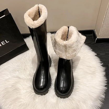 aichashi  -  Winter  Round Toe Thick Sole High Barrel Knight Boots for warmth and knee length boots Fashion Casual comfort Plus Size 42