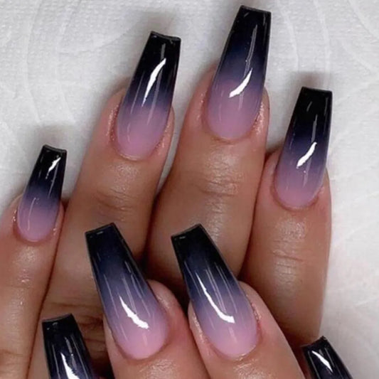 24 Pcs Glossy Medium Long Ballerina Press On Nail Pink And Purple Gradient Fake Nail Artificial Solid Color False Nail For Women