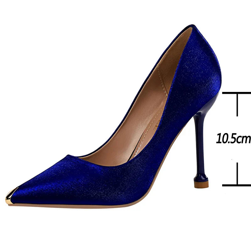 aichashi  -  Shoes New Women Pumps Spring High Heels Satin Luxurious Banquet Shoes Stiletto Metal Tip Heels Women Party Shoes