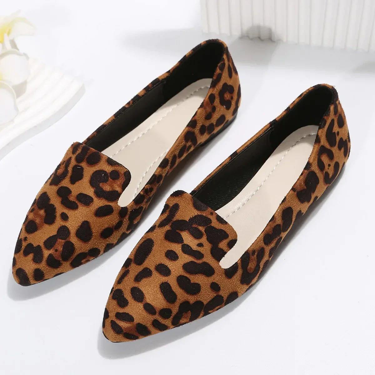 Aichashi Loafers Flats Leopard Pointed Toe Casual Women Shoes New Comfortable Walking Mujer Zapatos:Wear-resisting