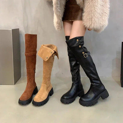 Aichashi Autumn Winter Platform Women Over The Knee High Boots Fashion Slip On Thick Heels Shoes Ladies Knight Long Botas De Mujer