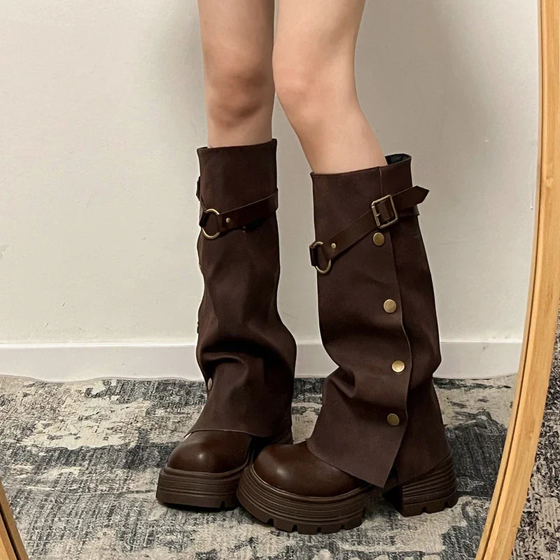 aichashi  -  Winter Short Plush Women Knee High Boots Fashion Slip On Knight Long Booties Ladies Casaul Platform Heels Botas Mujer