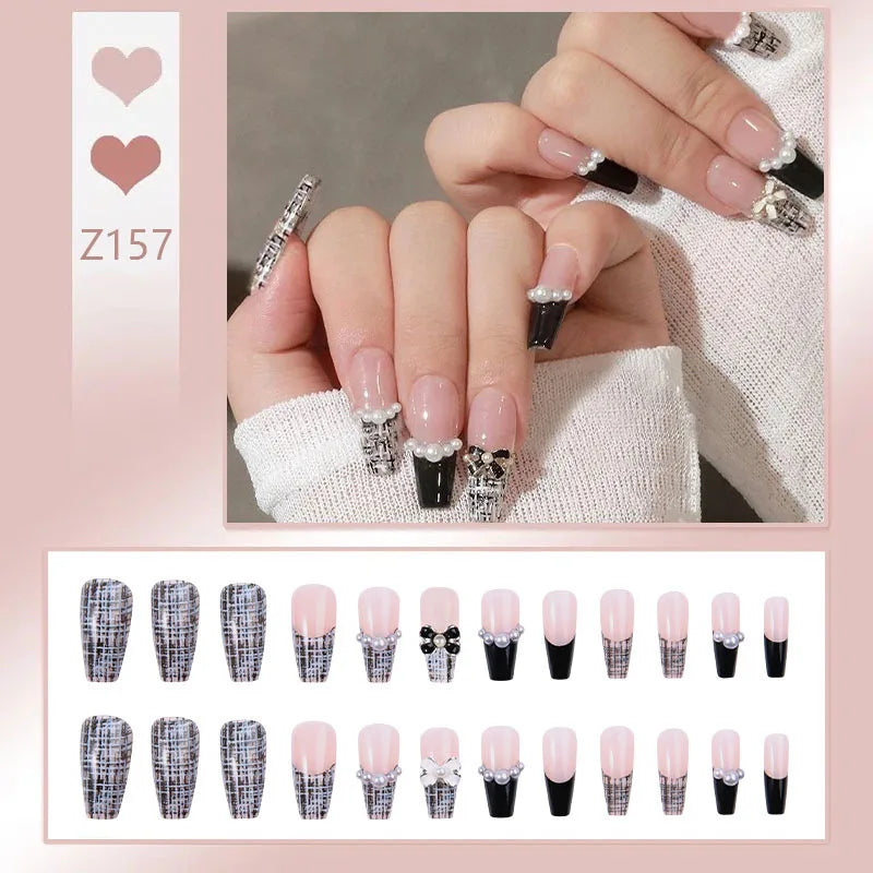 24pcs/box Fake Nails Short Detachable Finished Fingernails Ballet Wearable False Nails press on Square Head Full Cover Nails Tip