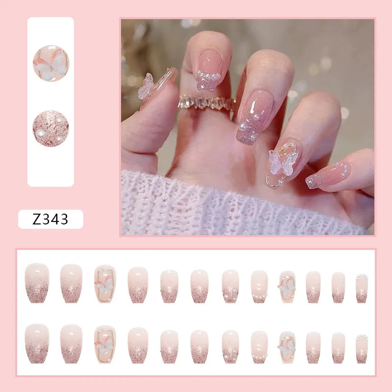 Aichashi Nail Art Fake Nails Long Island Iced Tea Wearing Jiashan Camellia Flower 3D Light Change Love Girl Blush Wearing Press on Nails