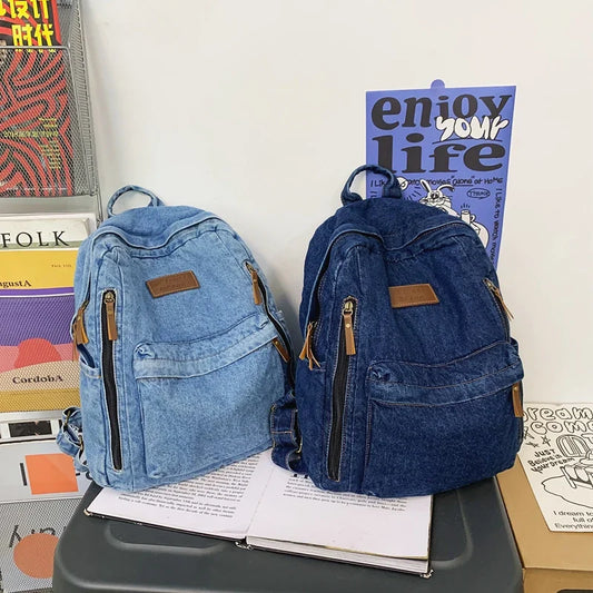 aichashi High-quality Denim Ladies Backpacks New Women Schoolbags Spring Youth Laptop Backpacks Travel Bag Mochilas De Mujer