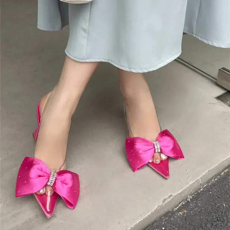 aichashi  -  Women Pumps Fashion Butterfly-knot Pointed Toe PVC Transparent High Heels Sandals Summer Wedding Banquet Female Mules Shoes