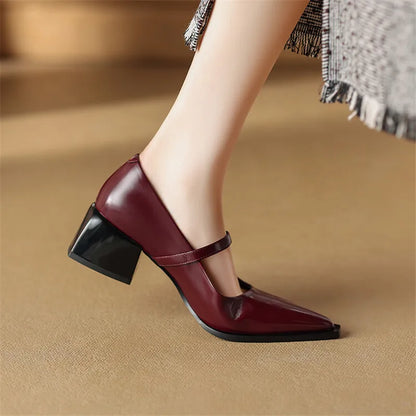 Aichashi New Spring Split Leather Women Shoes Pointed Toe Women Pumps Fashion Retro Mary Jane Shoes for Women High Heels Ladies Shoes