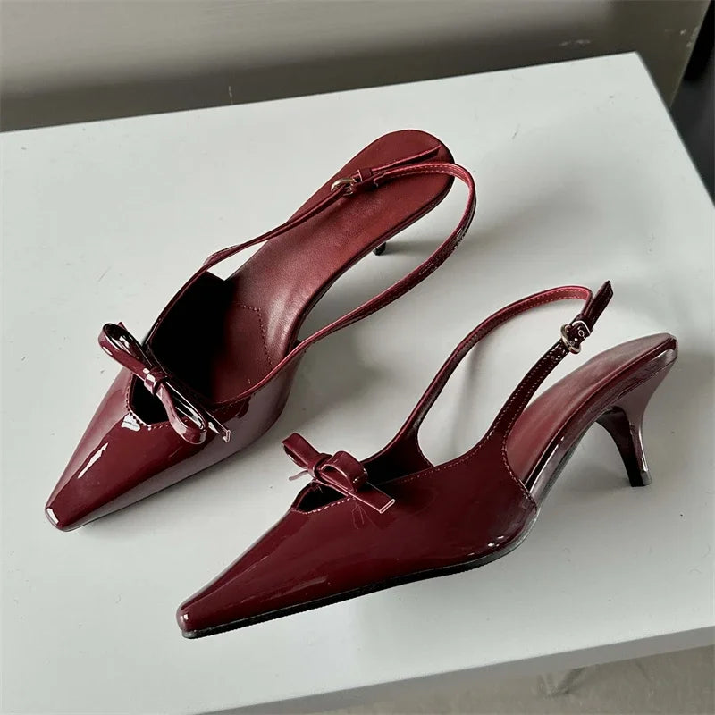 Aichashi Fashion Pointed Toe Pumps Sandals Elegant Woman Slingbacks Buckle Strap Thin Heels Female Wedding Party Mules Shoes