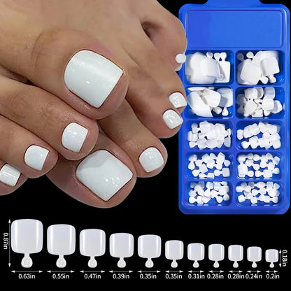 Aichashi 100pcs Fake Toenail Natural White Press On Toe Foot Full Cover Square Nails Art Tips Artificial Acrylic False Nail Manicure Tool