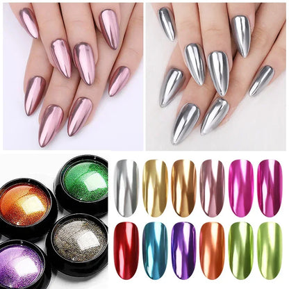 1Box Nail Mirror Glitter Powder Laser Holographic Powder Metal Effect Nail Glitter Gold Nail Art UV Gel Polish Chrome Sheet