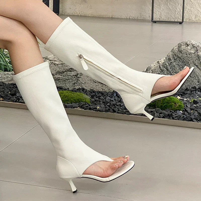 aichashi  -  Ladies Heeled Pumps Sandals  New In Knee High Boots Fashion Zippers Female Footwear Open Toe Women Heels Shoes Flip Flops