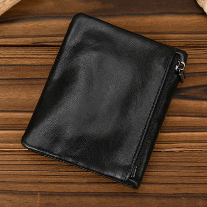 Aichashi Genuine Leather Short Wallet Bifold Card Holder Short Purse Male Cow Leather Men's Coin Wallet Real Cowskin Zipper Wallet