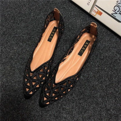 Aichashi Flat Shoes Women Summer Pointy Joker Hollow Leisure Commuter Flat Spring Shoes Elegant Women's Shoes Breathable Hole Shoes