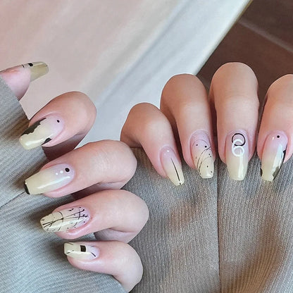 24 Pcs Glossy Short Ballerina Press On Nails Yellow Gradient Digital Pattern Fake Nails Artifical Reusable False Nails For Women