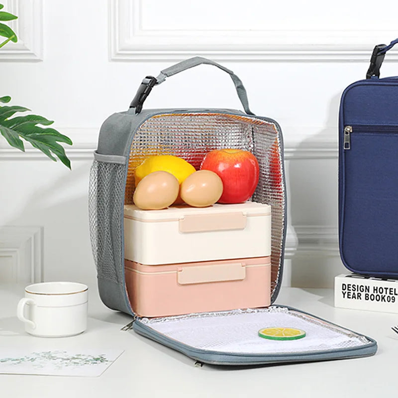 Aichashi Lunch Box Storage Tote Mesh Side Pouch Portable Lunch Bag Heat Insulation Children's School Bento Bags Square Chilled Ice Bags