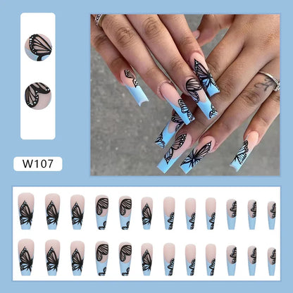 24pcs False Nails Nude Gradient Nail Patch Rhinestone Inlaid Press On Nails Removable Long Paragraph Fashion Manicure nail tips