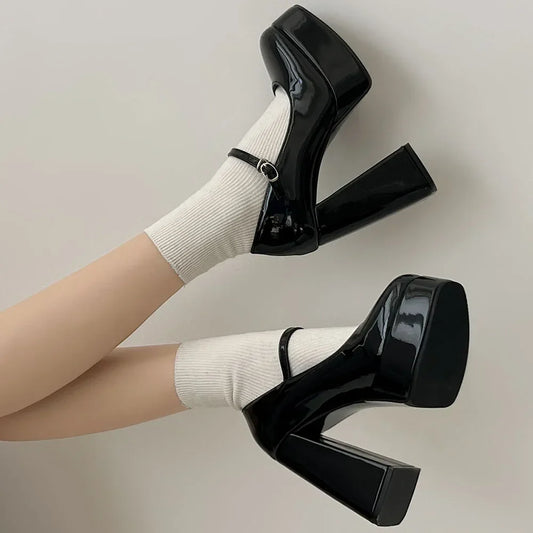 Aichashi 2024 Vintage y2k Chunky High Heels Platform Pumps Summer Super High Black Lolita Mary Janes Shoes Women Pumps Footwear