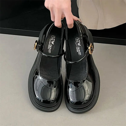 Aichashi College Style Lolita Shoes Women's Student Retro Round Toe Mary Jane Shoes Shallow Buckle Thick Sole Single Shoes Women's Shoes