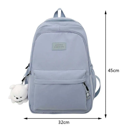 Aichashi Fashion Japanese Nylon Bookbags with Plush Pendant Summer New Student Kawaii Backpack Large Capacity Woman College Rucksack