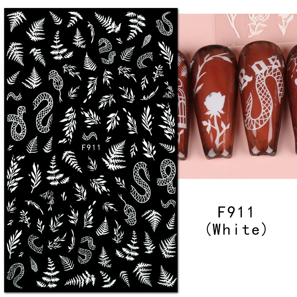 Aichashi 1PCS Black White Butterfly Laser Nail Stickers Y2K Nail Art Decoration Abstract Lines Bronzing Flowers Stickers For Nails