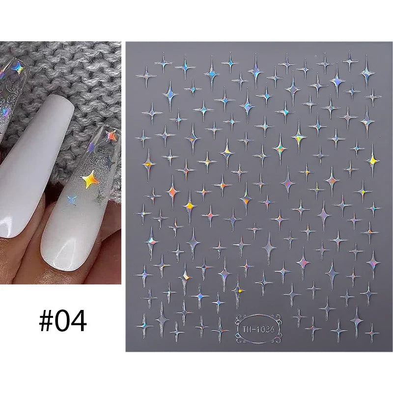 Aichashi 3D Laser Sakura Flower Nail Sticker Aurora Decals Glitter Star Butterfly Floral Adhesive Sliders Cherry Blooming Manicure