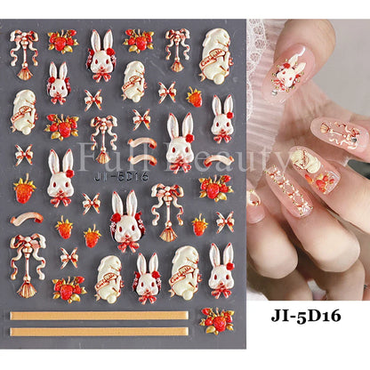 Aichashi 5D Embossed Nail Stickers Flowers Bird Geometric Lines Gold Frame Floral Nail Decals Cherry Blossom Y2K Manicure Decor