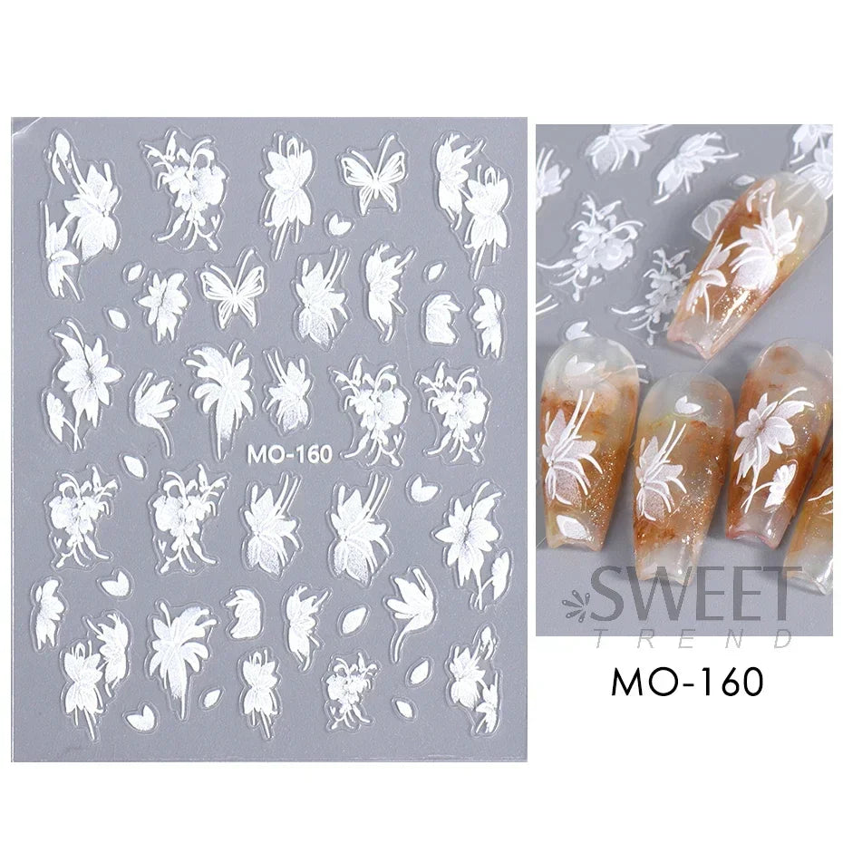 Aichashi Acrylic Engraved Butterfly Nail Manicure Sticker Holographic Crystal Fairy Rose Flowers Adhesive Decals Charm Spring Foils Wraps