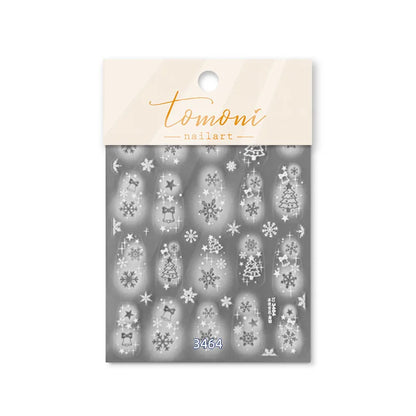 2D Merry Christmas White Tree Bell Snowflake Hollowed Out Spray Painting Adhesive Nail Art Stickers Decals Manicure X'mas Charms