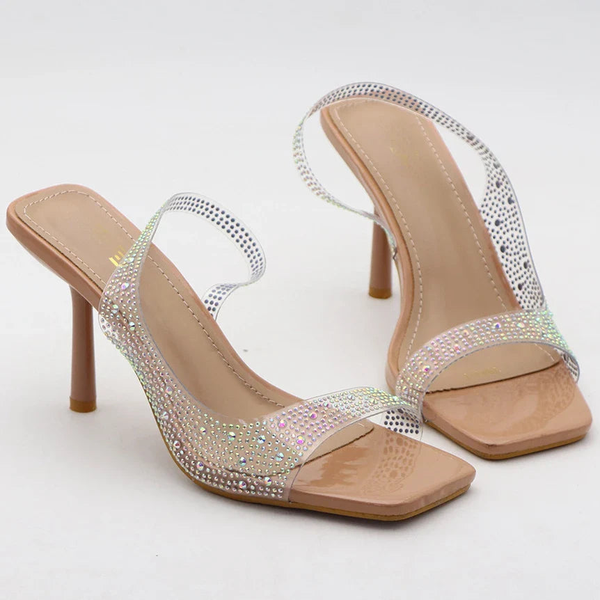 aichashi  -  Rhinestone Transparent High Heeled Sandals Women Pvc Summer Ope Toe High Heels Female Fashion Designer Sandals Women Pumps