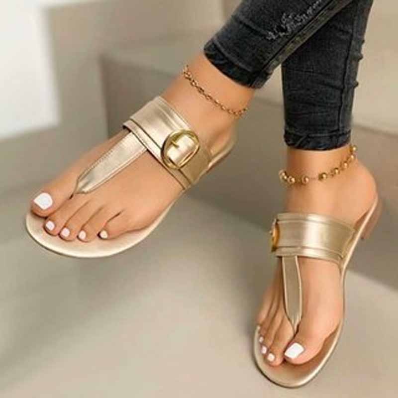 Aichashi New Summer Sandals Women Fashion Casual Beach Outdoor Flip Flop Sandals Metal Decoration Ladies Flat Shoes Big Size 35-43