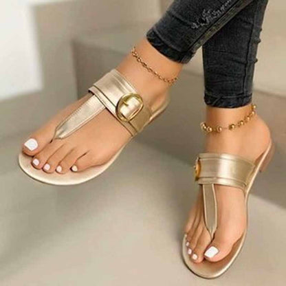 Aichashi New Summer Sandals Women Fashion Casual Beach Outdoor Flip Flop Sandals Metal Decoration Ladies Flat Shoes Big Size 35-43