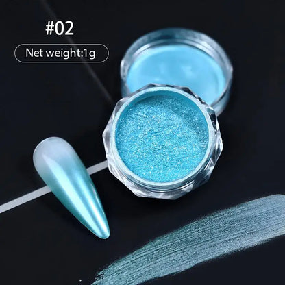 Aurora Pearl White Nails Glitter Dust Chrome Moonlight White Rubbing on Powder Shell Mirror Pigment Nail Art Supplies Decoration