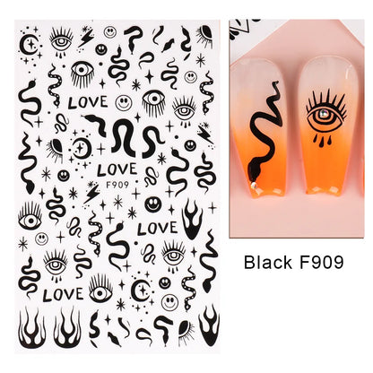 Aichashi 1PCS 3D Black and White Nail Art Stickers Nail Art Decoration Star Moon Butterfly Nail Decal Color Snake Sticker Manicure