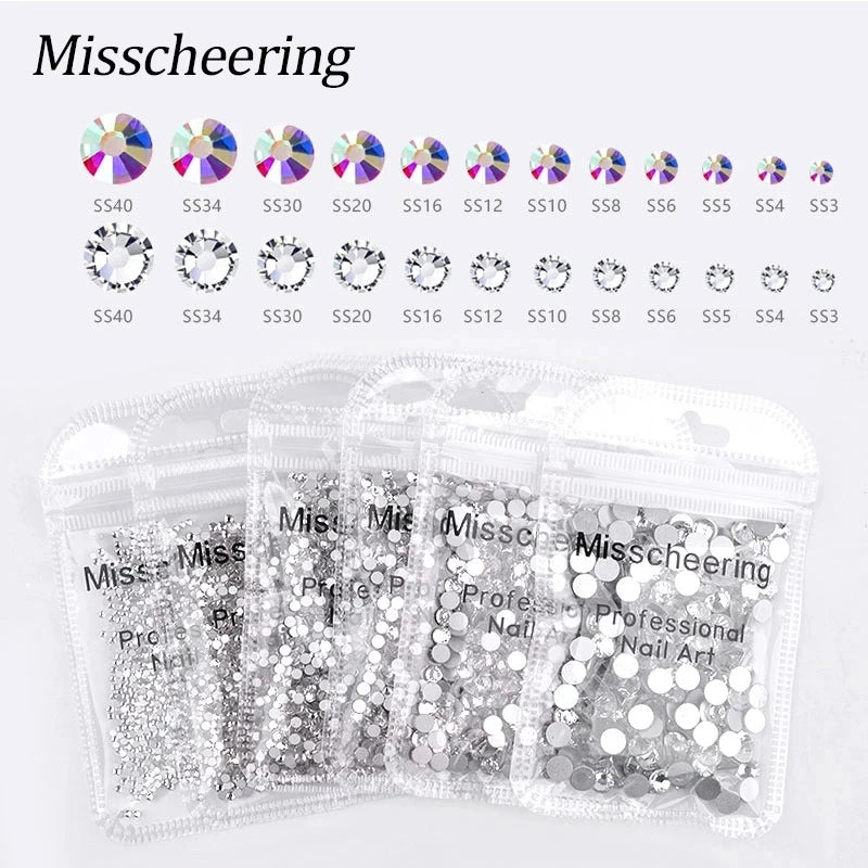 144/288 /1440pcs SS3-SS50 Crystal AB Clear Nail Rhinestones Non Hotfix Flat Back Stones DIY Strass Nail Art Decor Accessories