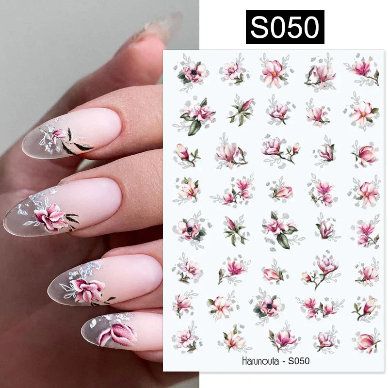 Aichashi 3D Laser Sakura Flower Nail Sticker Aurora Decals Glitter Star Butterfly Floral Adhesive Sliders Cherry Blooming Manicure