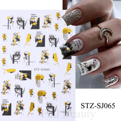 Aichashi Acrylic Flowers Nails Art Stickers White Floral Petal Leaf Sliders For Nails Wedding Design Manicure Decoration