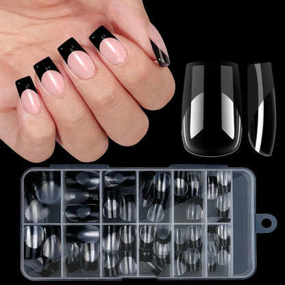 120pcs/box Acrylic French False Nails Medium Length Square Armor Full Cover Nail Tips Can Be Removable Mixed Size Press On Nails