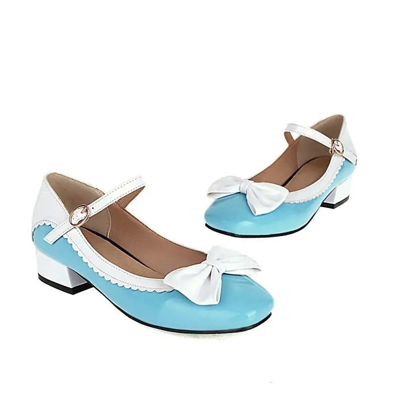 aichashi  -  Plus Size 46 47 48 Spring Lolita Sweet Bow Tie Mary Janes Shoes Girls School Student Casual Pumps Woman Low Heels Zapatos Mujer