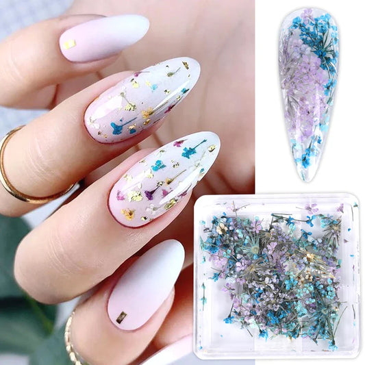 3D Charm Dried Flower Nail Orament Colorful Natural Lace Flowers Autumn Winter Decoration Tips Design DIY Manicure Art Accessory