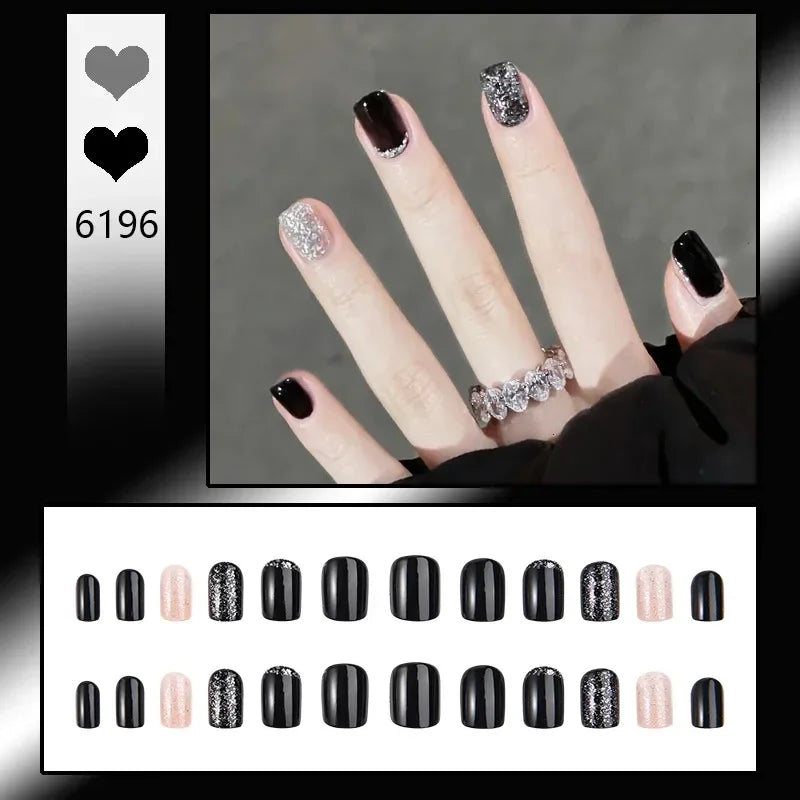 24pcs French Fake Nails Short Art Nail Tips Press Stick on False with Designs Full Cover Artificial Pink Wearable Christmas Tips