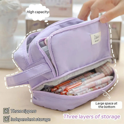 Aichashi BACK TO SCHOOL Macaron Pencil Case Double layer Large Capacity pencil bag Cute Back to School Stationery Supplies Schools & Offices