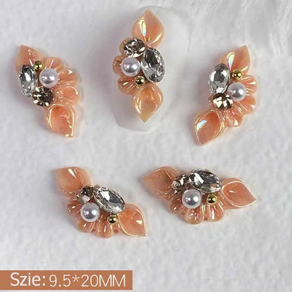 Aichashi 5Pcs Aurora Side Flower Nail Art Charms 3D Acrylic Flowers With Pearl Rhinestone Crystal Nail Art Decoration Nail DIY Accessorie