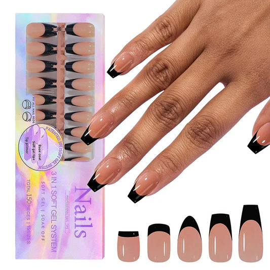 Aichashi 150pcs/Boxed French Gel Tips Press On Nails Black Coffee Almond Nails 15 Sizes Pre-applied Fake Nails For Manicure Extension