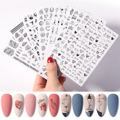 Aichashi 3D Nail Stickers Heart Love Geometry  for Nails Gold Letter stickers Face Gradient Adhesive Sticker Nail Design Art Decorations