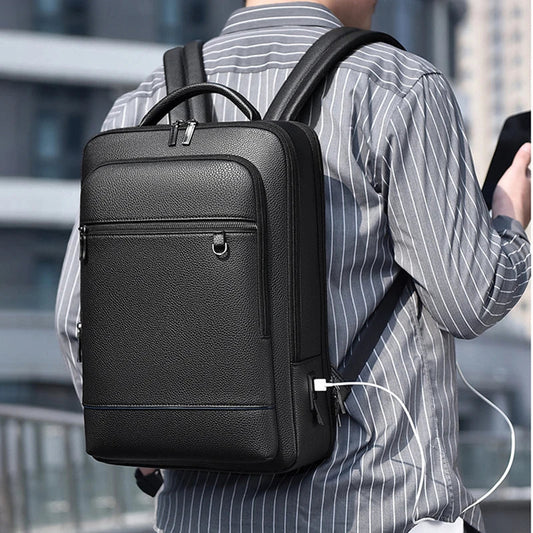 Aichashi BACK TO SCHOOL Executive Backpack Men PU Leather Satchel USB Charging Briefcase Office Travel Laptop Office Business Shoulder Back Pack Male