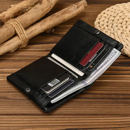 Aichashi Genuine Leather Short Wallet Bifold Card Holder Short Purse Male Cow Leather Men's Coin Wallet Real Cowskin Zipper Wallet